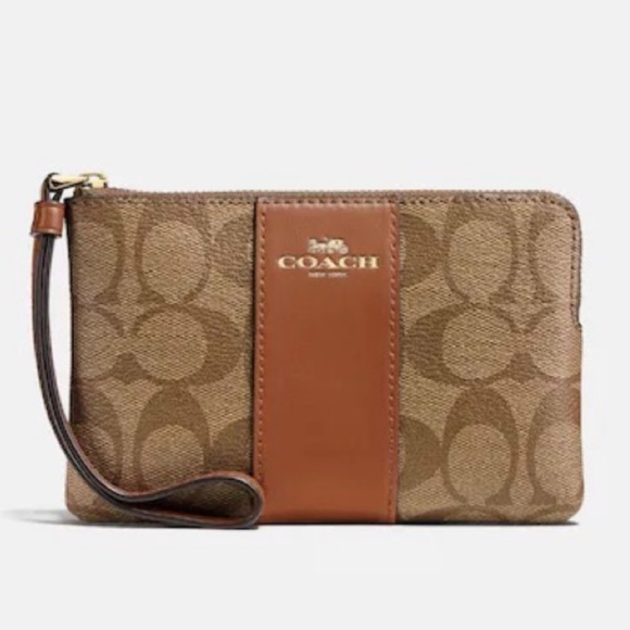 Coach Corner Zip Wristlet In brown - Picture 1 of 6